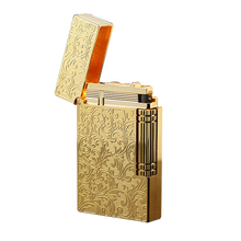24K镀金男士法国都柏特朗声打火机 经典唐草纹 纯铜侧滑砂轮充气明火火机 创意礼物刻字定制清清钢音 金色