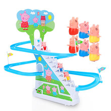 抖音同款小猪佩奇爬楼梯玩具 滑梯轨道带灯光电动滑梯男孩女孩儿童社会人玩具车 小猪佩奇USB供电(配6公仔)