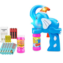 【现货秒发】儿童全自动声光泡泡枪手电动吹泡泡水玩具枪泡泡机抖音同款网红海豚海草猪浓缩液水枪戏水玩具 (充电版)小象+2瓶水+25液+3电池