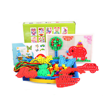京奇蘑菇钉组合插板积木 智力开发拼插拼图儿童益智玩具 彩盒装350钉+8个穿线板