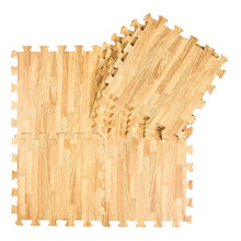 明德 泡沫地垫家用客厅卧室田园风覆膜碎花点点图案EVA爬行垫拼接垫子木纹草坪纹送边条30cm9片 环保浅色木纹 30*30*1cm(9片装送9根边条)