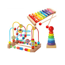 儿童串珠绕珠1-2周岁宝宝玩具6-12个月宝宝多彩亲子陪伴早教玩具 圆环动物+套塔+敲琴
