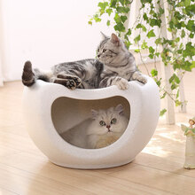 捣蛋鬼猫窝四季通用半封闭式夏季猫床房子别墅凳子窝夏季猫舍网红猫咪窝 浅灰色