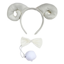 欢乐派对 万圣节六一儿童节幼儿园动物表演演出头饰道具动物鸭子老虎小羊小猪小鸡动物头饰头领结尾巴三件套 白色绵羊三件套