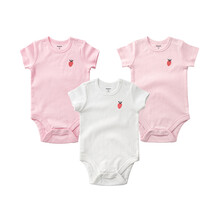 3件装|Minizone夏季宝宝圆领短袖领刺绣图案三角包屁衣礼盒装0-3岁 粉红三件装 66cm