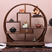 慢象红木家具非洲鸡翅木（学名：非洲崖豆木）小圆博古架中式仿古实木茶壶架上新了故宫精品摆件置物架展示架 长80*宽20*高82 cm