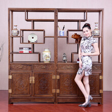 慢象红木家具非洲鸡翅木（学名：非洲崖豆木）博古架实木中式仿古客厅隔断玄关柜展示架书柜书架文件柜办公柜 一对 长196*宽38*高198cm