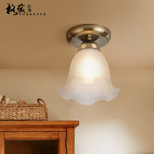 格蕴 美式乡村吸顶灯阳台过道灯具圆形简约卧室玻璃灯罩吸顶灯饰 青古铜单吸顶(配送7W高亮LED)