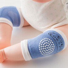 儿童护膝护肘防摔夏季婴儿爬行学步防滑胶点可调节透气薄弹力冰丝网状学走路腿盖舞蹈宝宝护膝护腿 蓝色一双装 0-4岁