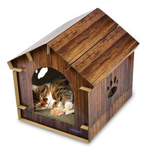 仿真木纹猫屋子瓦楞纸板猫窝猫咪宠物用品猫纸箱猫纸盒窝四季通用 竹纹尖顶猫屋（棕色） 均码