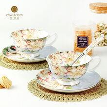 英式咖啡杯套装欧式骨瓷红茶杯子碟创意下午茶茶具陶瓷 蓝色内花2杯2碟2勺