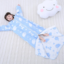 禾声 0-18岁3层6层纱布春夏中大童睡袋春秋薄款纯棉宝宝婴儿小学生新生儿童睡袋夏季防踢被子四季通用 蓝色【六层纱布，建议室温18-25度用】 120cm【适合身高90-115cm】