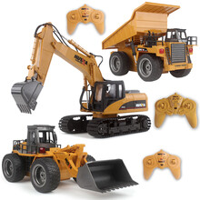 汇纳玩具（HUI NA TOYS）遥控大号工程车套装挖掘机自卸车装载车儿童充电遥控合金车模型三件套 大三件套（550+540+520）） 顶配（每车三组电池）