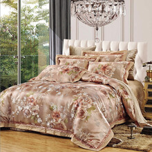 伊迪梦家纺 豪华仿真丝贡缎提花绗缝夹棉绣花床上用品 四件套五件套六件套七件套大规格床gz101 富贵人家 1.8-2米四件套床单款