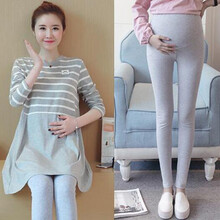 孕妇春秋季套装2021新款时尚款潮妈宽松休闲中长款长袖纯棉上衣两件套秋装怀孕期 灰色+托腹裤 XL