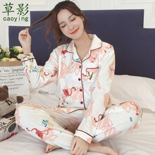 草影纯棉开衫睡衣春秋季怀孕哺乳期孕妇套装长袖坐月子服喂奶衣可外出 QYXY815 女款 L 码(100-120斤左右)