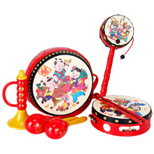 萌乐乐(MLL)婴儿玩具3-6-12个月宝宝拨浪鼓0-1-2岁男女新生儿乐器手摇铃鼓套装 吉祥大腰鼓六件套