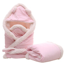 倍呵 婴儿抱被秋冬加厚新生儿包被初生婴儿抱毯宝宝盖毯襁褓被子新生儿用品 粉色羊羔绒抱被