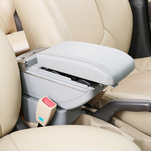 乾图 汽车扶手箱专车专用免打孔手扶箱 灰 带灯+USB+升高 斯柯达明锐15款明锐