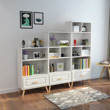 观行北欧学生小书柜简易书架落地创意收纳置物架简约现代客厅边柜 ABC款白色