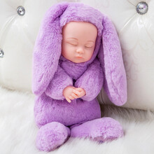 仿真婴儿睡眠娃娃毛绒洋娃娃会发声洋娃娃安抚陪睡软胶闭眼布娃娃女孩子生日礼物宝宝儿童玩具礼物 紫色毛绒长耳兔 动眼版40厘米（120首歌+说话）送电池