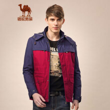 骆驼（CAMEL）男装 宽松拉链休闲外套 中长款拼接撞色风衣 男 红色 XL