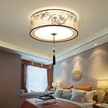 西格良 卧室灯 圆形 新中式吸顶灯客厅灯具仿古中国风大气简约刺绣书房餐厅灯饰  三色调光灯泡 A款圆形40CM