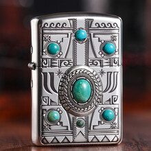 之宝Zippo防风打火机正版 原装正品盔甲两面雕印第安丰收图腾 镶嵌天然绿松石 精灵之舞 专柜正品 精灵之舞A款