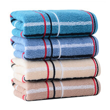 洁丽雅纯棉毛巾 成人男女情侣全棉大毛巾柔软亲肤吸水酒店素色长绒棉面巾批发 4条装【经典条纹】