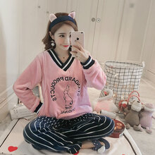 孕薇贝儿 冬季加厚哺乳珊瑚绒孕妇睡衣产后法兰绒冬天加厚加绒月子服套装  喵 991红色兔子绒 M码