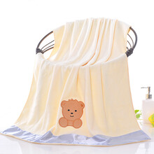 柔软婴儿浴巾宝宝浴巾吸水儿童新生儿浴巾盖毯大毛巾被  小熊米黄色 140x70cm