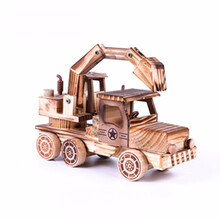 木质工艺品模型家居摆件儿童玩具创意简约复古手工木质车模农具 卡车挖土