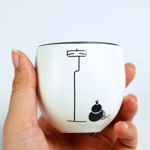 易信茶杯个人杯主人杯陶瓷定窑白瓷品茗杯大号单杯茶盏腰鼓杯茶具配件 空