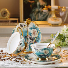 心饰园英式金边骨瓷咖啡杯创意欧式咖啡杯碟套装个性简约下午茶茶杯 杜娟鸟二杯碟配架子配（杜娟鸟金勺子）快递装