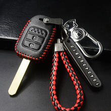 欣英 本田飞度钥匙包XR-V 缤智 锋范 哥瑞汽车直板钥匙套遥控器锁匙保护套腰挂扣 新款二键红线精品扣+绳牌