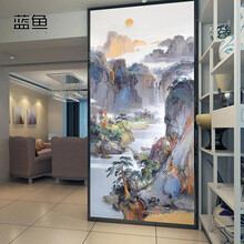 蓝鱼（LANYU）新中式立体玄关墙纸走廊过道墙纸装饰画竖版背景墙壁画山水壁画客厅餐厅定制墙布 加厚整张-无纺布