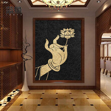 蓝鱼（LANYU）8D立体佛手莲花东南亚电视背景墙壁纸 走廊过道壁画玄关入户门墙布墙纸 加厚整张-无纺布