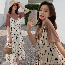 孕妇装夏装2019新款韩版孕妇连衣裙中长款时尚潮妈孕妇裙子夏季两件套 图片色裙子+上衣 M