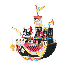 若态diy木质拼图旋转八音盒拼插玩具音乐盒手工拼装首饰盒创意礼物创意玩具礼品 AMD42猫趣