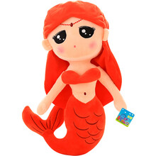 优羽美人鱼抱枕公仔抱枕公主布娃娃毛绒玩具小女孩玩偶生日礼物 红色 30厘米