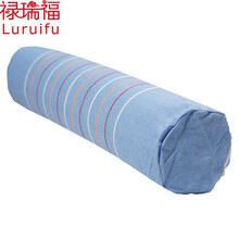 禄瑞福家纺 纯棉老粗布手工颈椎枕头 护颈枕 荞麦壳糖果枕 含内胆枕套拉链设计 潭思 长约50cm 直径9cm左右