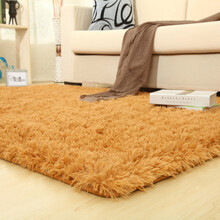 雪之恋客厅茶几地毯长毛丝绒卧室床边纯色加密加厚可定制尺寸 卡其色 140*200CM
