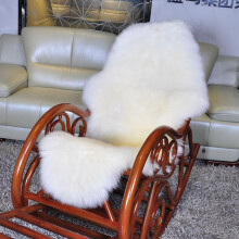 牧诺  冬季纯羊毛摇椅垫子  加厚躺椅垫 羊皮坐垫老板椅垫红木摇椅垫 办公椅靠垫 自然白色 1.5p65*155cm可以固定