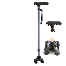 乐来福（REALLIFE） 老人多功能手杖拐杖带灯四脚拐棍防滑可伸缩母亲节礼物送妈妈生日礼物 N02黑色  旋转小四脚+三档灯