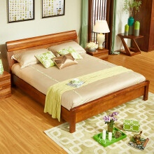 【熙和美式床实木床 简约双人床1.5米1.8米黑樱