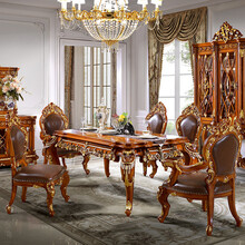 【实木家具1.38米原木餐桌实木圆桌一桌八椅象