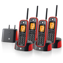 摩托罗拉O201C数字无绳电话机 办公家用 座机 穿墙 远距离通话  可配子母机 123456789 红色一拖四