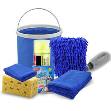 宇点米 洗车套装洗车工具清洁洗车用品 加厚毛巾鹿皮巾汽车掸子折叠水桶 拖把 擦刷车高压水抢枪配件 8件套