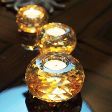 恒诚（HENG CHENG） 欧式水晶玻璃小蜡烛台酒吧咖啡厅浪漫求婚烛光晚餐道具烛台摆件 金香槟色小号 6*6*4 厘米