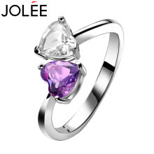 JOLEE 戒指 均码天然水晶可调节爱心S925银指环简约韩版首饰品送女友生日礼物